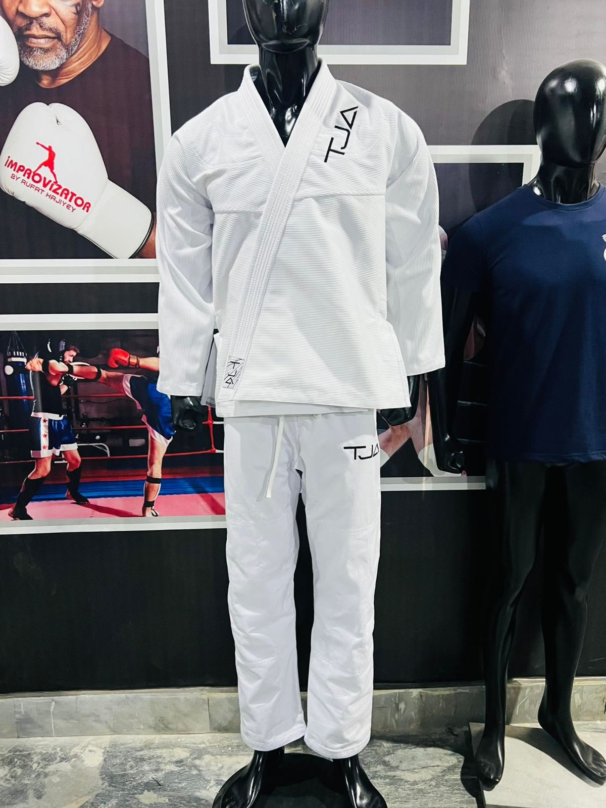 Complete white karate uniform set with custom chest embroidery