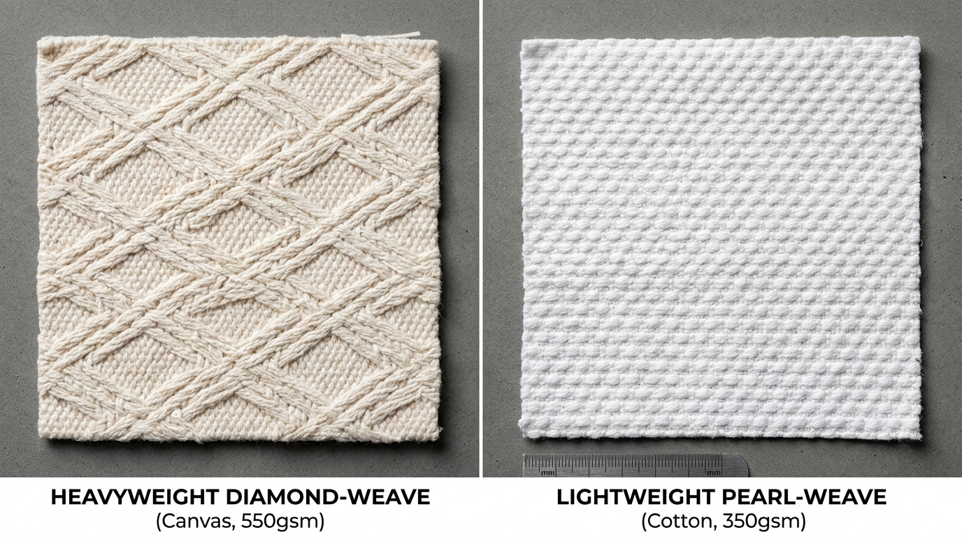 Comparison of diamond-weave and pearl-weave karate gi fabrics
